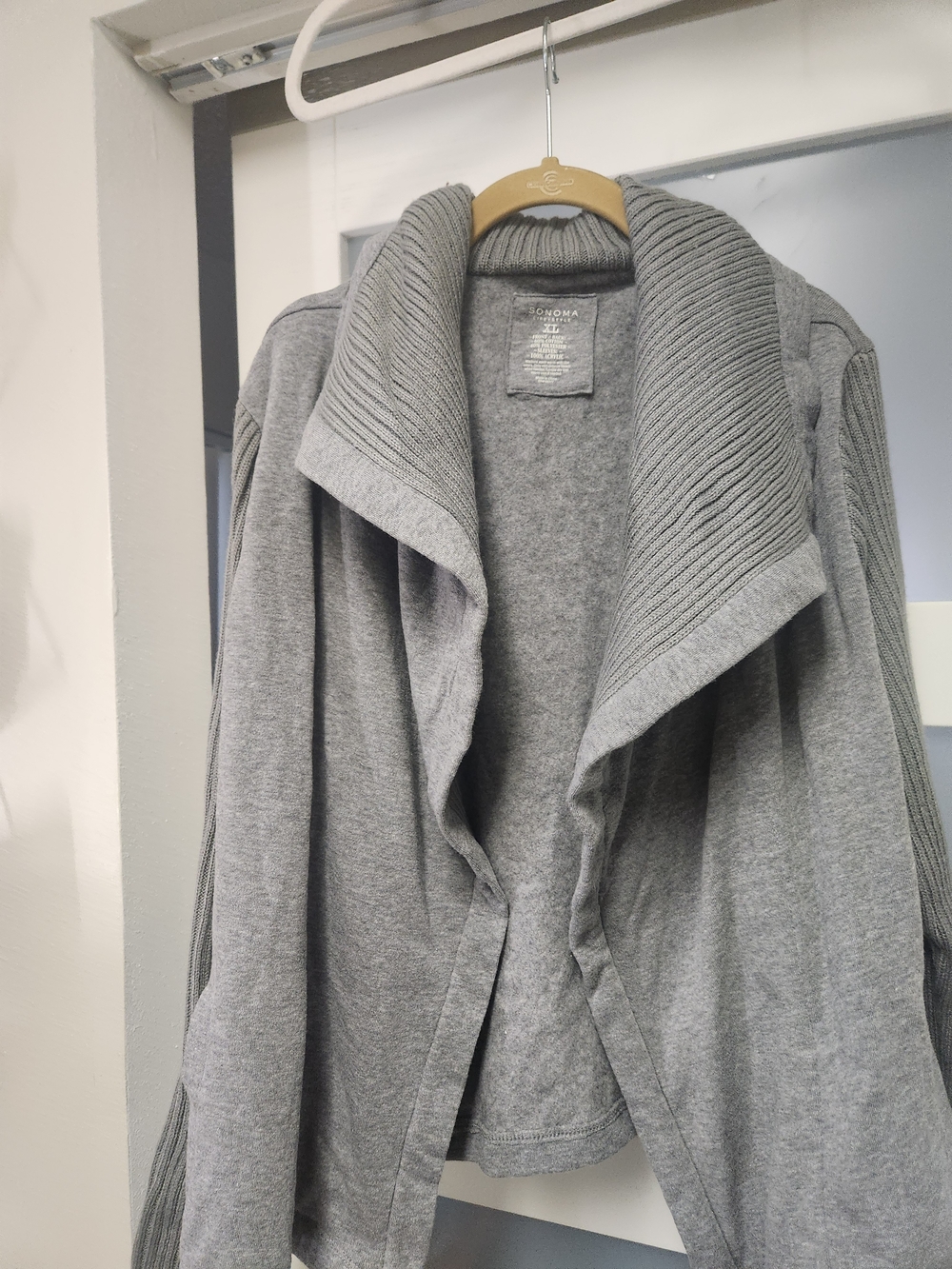 Sonoma Gray Open-Front Ribbed Shawl Collar Cardigan